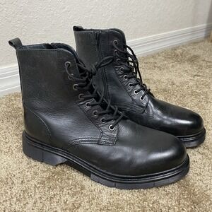 Bata Mens 8.5 Italian Leather Combat Boots Lace Up Black Goth Army Military 42